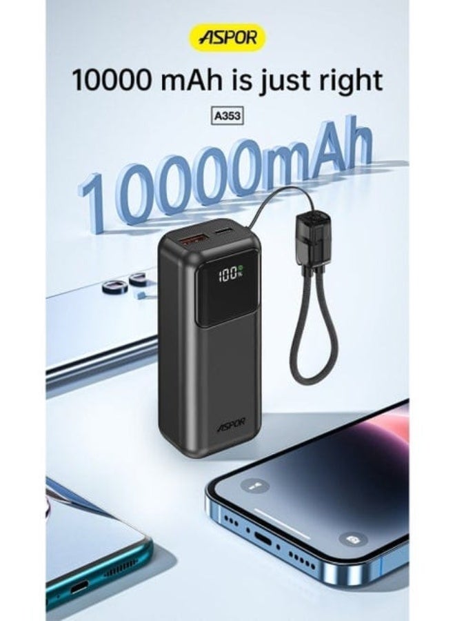 Aspor A353 Mini 10,000mAh Power Bank – 22.5W PD Fast Charging with Digital Display - Image 5